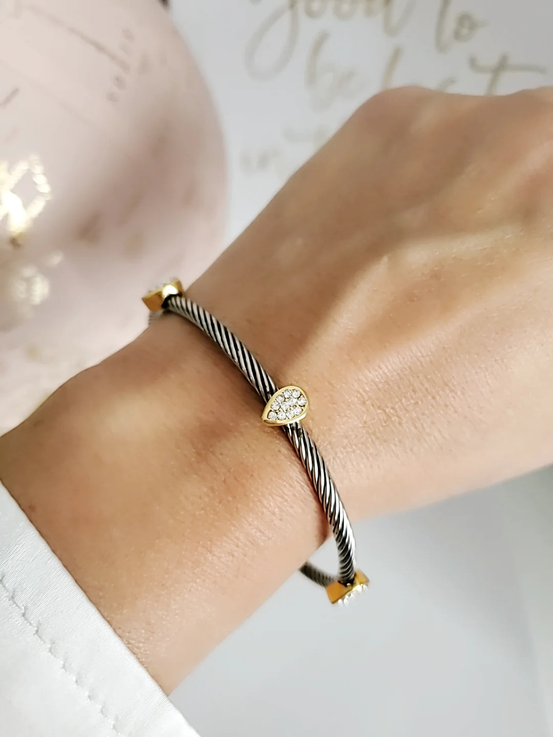 Wide Cable Bangle with Drop Accents