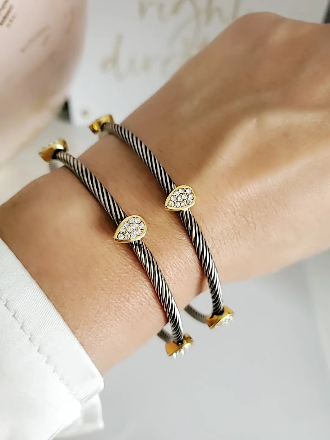 Wide Cable Bangle with Drop Accents