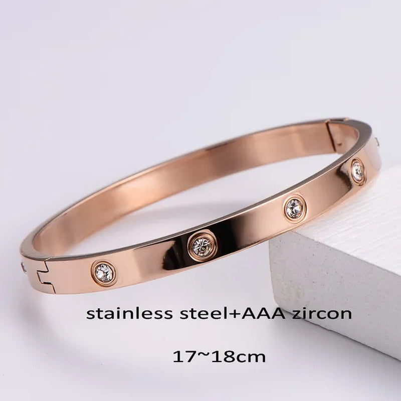 Luxurious Waterproof Colorful Cubic Zirconia Stainless Steel Bangle - Elegant 18K gold Plated Bracelet for Fashionable Women