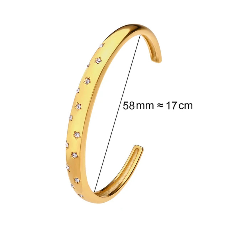 Luxurious Waterproof Colorful Cubic Zirconia Stainless Steel Bangle - Elegant 18K gold Plated Bracelet for Fashionable Women