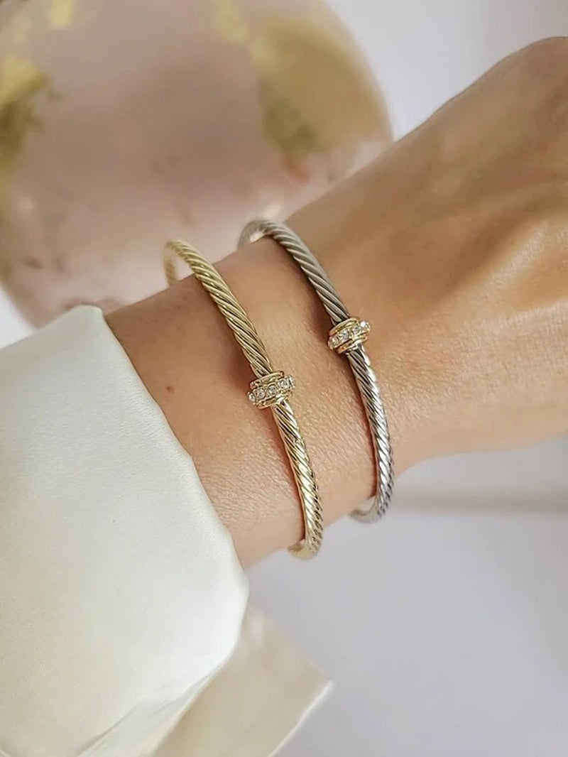 Elegant Dainty Cable Bangle Gold, Silver