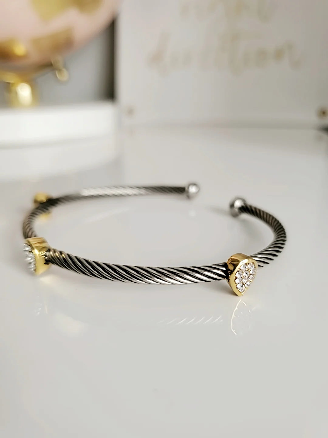 Wide Cable Bangle with Drop Accents