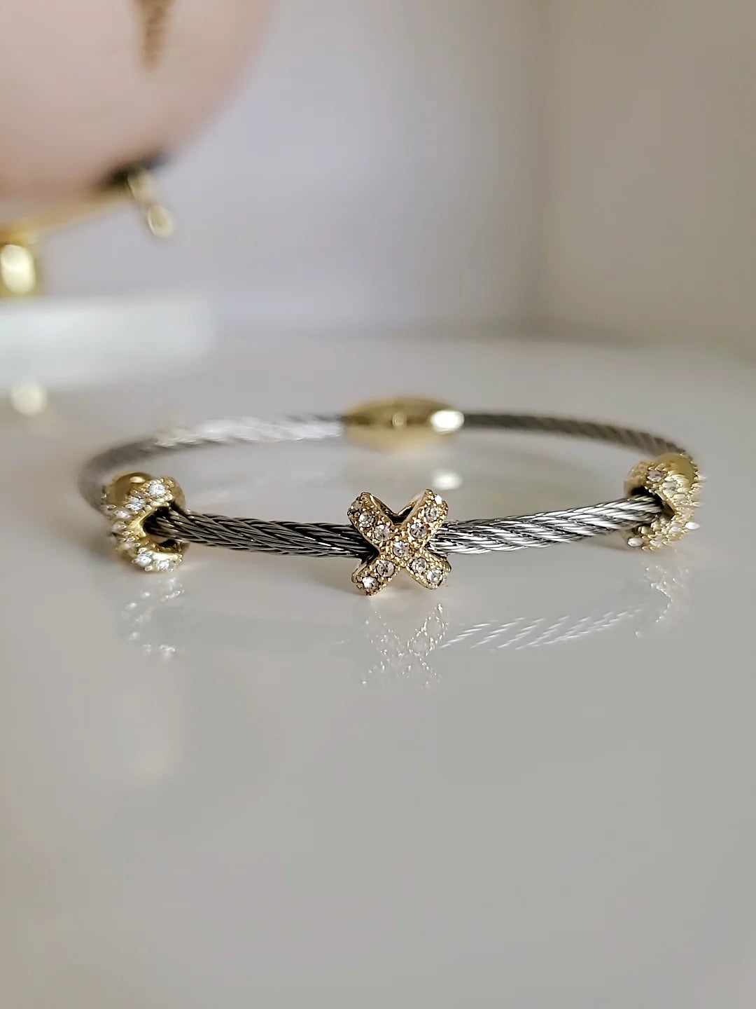 Gold and Silver Solid Bangle Bracelet