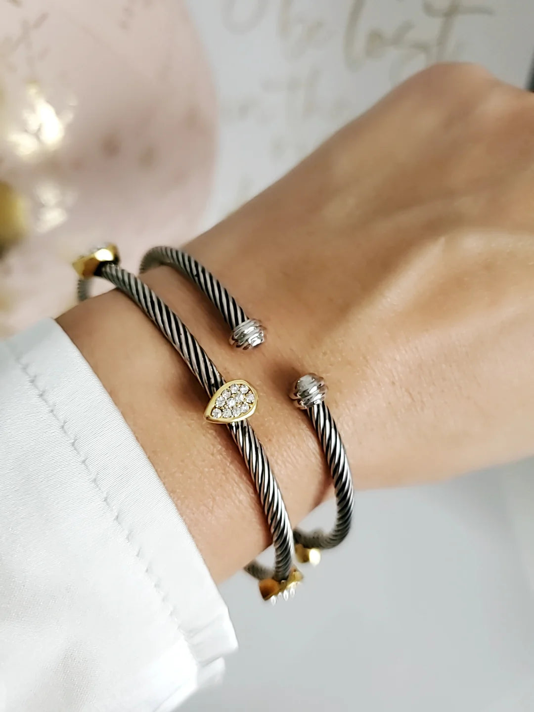 Wide Cable Bangle with Drop Accents