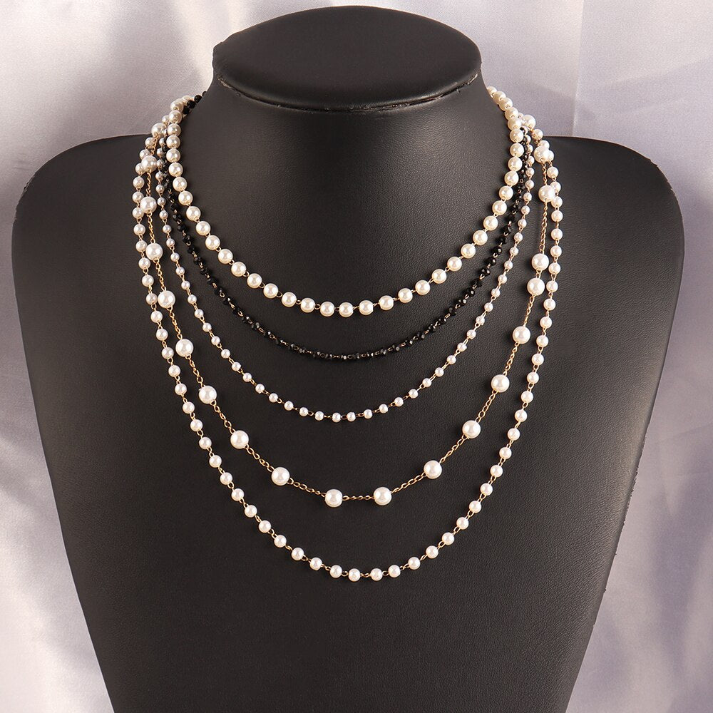 Stainless Steel Necklaces for Women Simple Pearl Necklace Choker Necklace Handmade Strand Bead Chain Necklace Fashion Jewelry