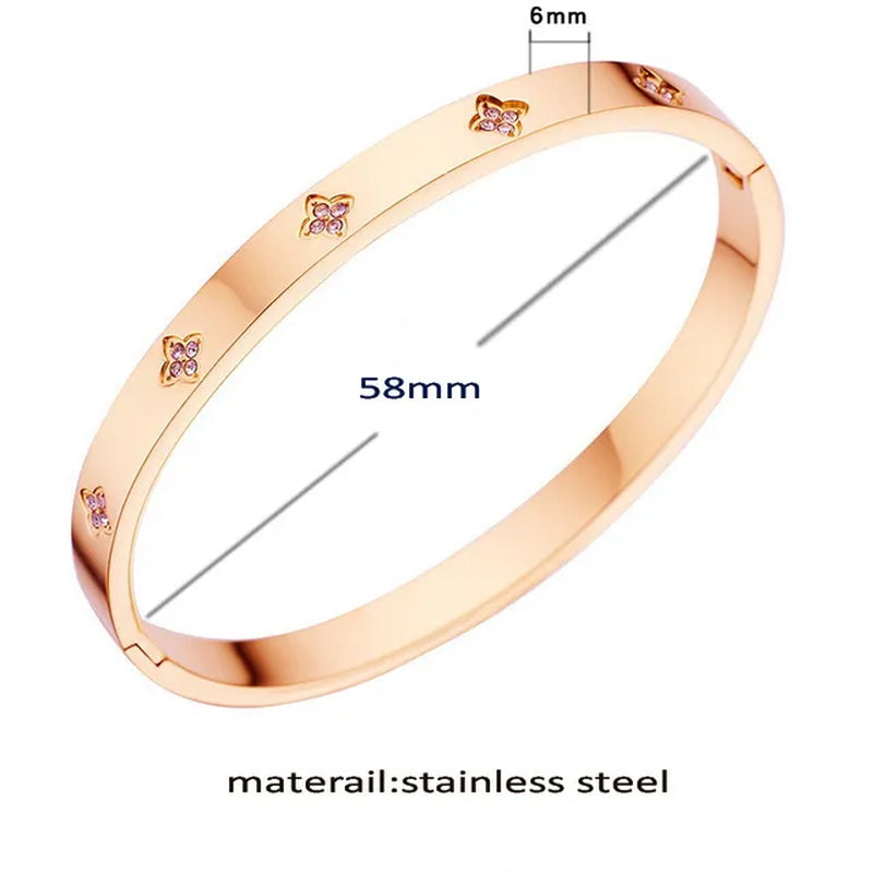 Luxurious Waterproof Colorful Cubic Zirconia Stainless Steel Bangle - Elegant 18K gold Plated Bracelet for Fashionable Women