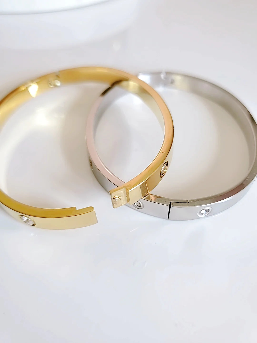 Gold or Silver Elegant luxury Bangle Bracelet with encrusted diamonds