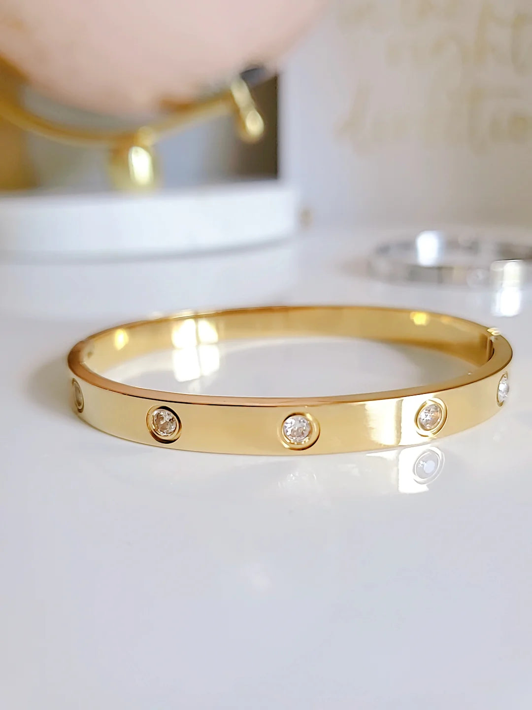 Gold or Silver Elegant luxury Bangle Bracelet with encrusted diamonds