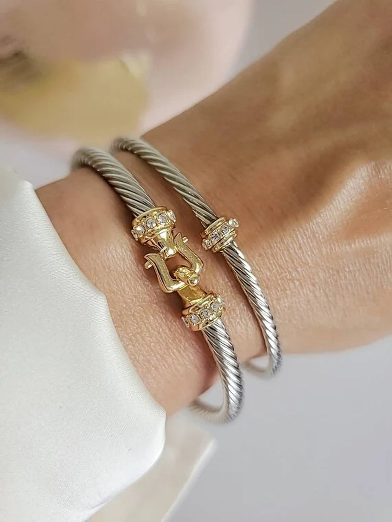 Elegant Dainty Cable Bangle Gold, Silver