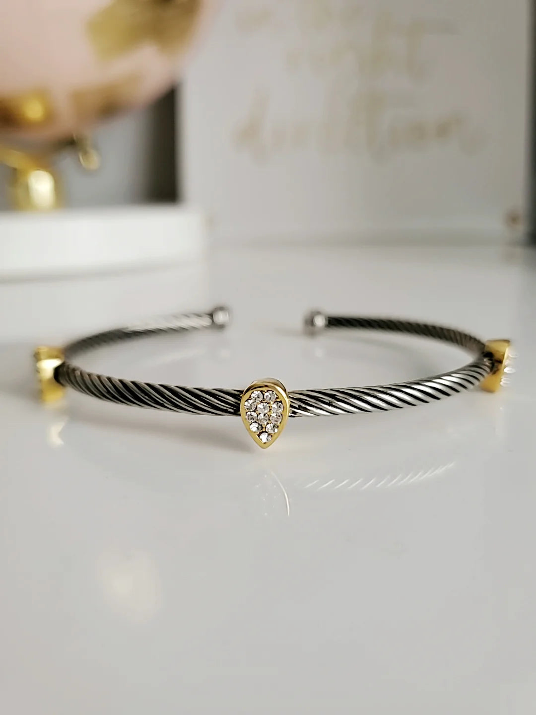 Wide Cable Bangle with Drop Accents