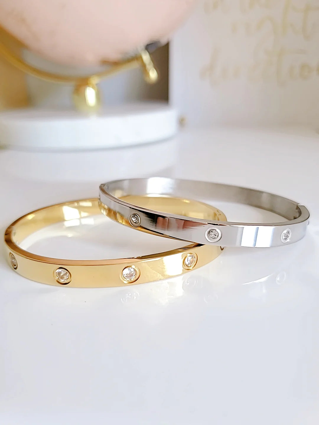 Gold or Silver Elegant luxury Bangle Bracelet with encrusted diamonds