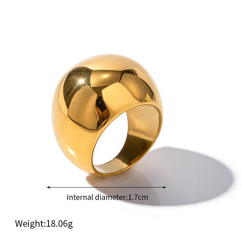  Chunky Gold Plated Stainless Steel Spherical Ring - Stylish Waterproof Jewelry Gift for Women