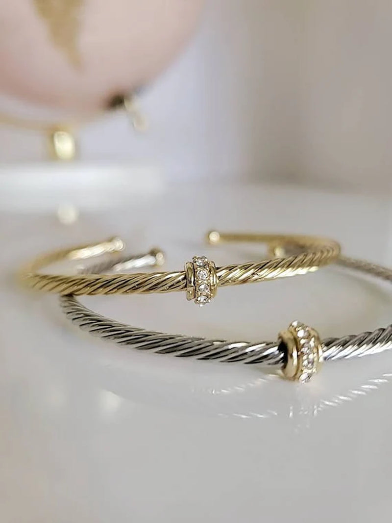 Elegant Dainty Cable Bangle Gold, Silver