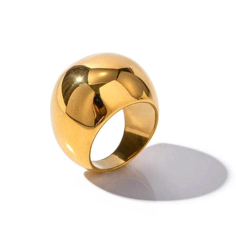  Chunky Gold Plated Stainless Steel Spherical Ring - Stylish Waterproof Jewelry Gift for Women