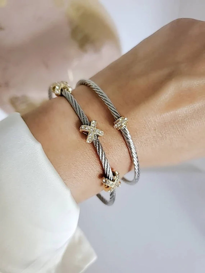 Elegant Dainty Cable Bangle Gold, Silver